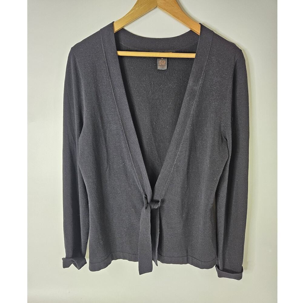 A GIANNETTI Silk Cardigan Womens Med Sweater Boho Black Tie Front